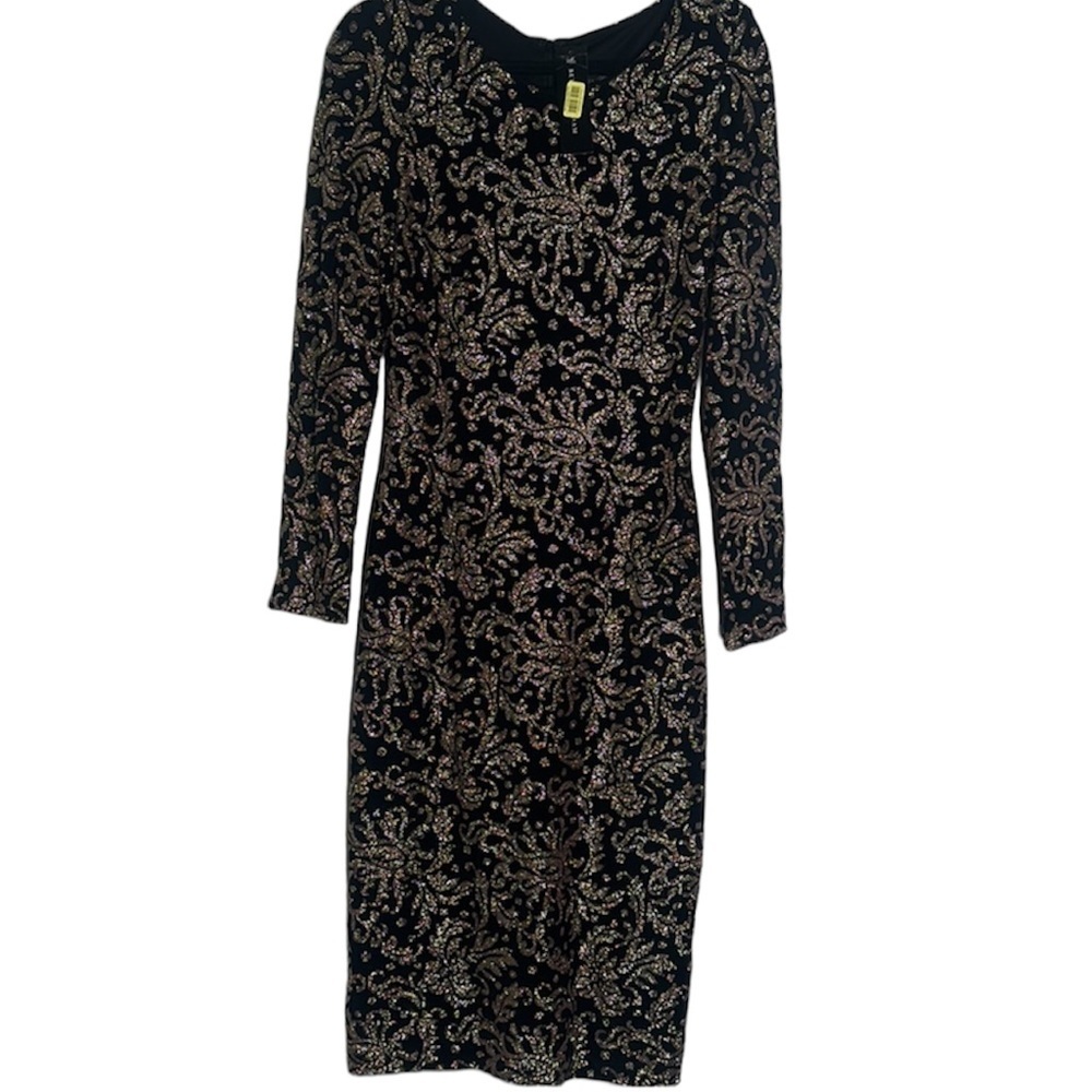 Betsy Adam black shimmer metallic midi dress 12 wedding dark romantic mob wife - Picture 3 of 16